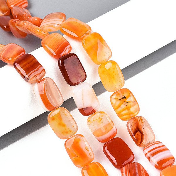 Natural Agate Beads Strands, Dyed, Rectangle, Coral, 17-19X13-14X5-6.5Mm, Hole: 1Mm, About 22Pcs/Strand, 15.55-15.75 Inch(39.5-40Cm)-image