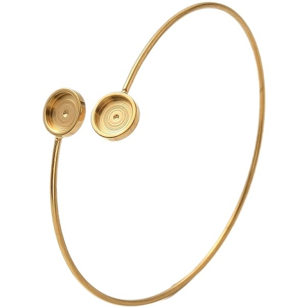 Bases De Bracelets Vierges En Acier Inoxydable 304 Avec Plateau Rond, Solide, Or, Plateau: 8 Mm, DiamèTre IntéRieur: 2-1/2 Pouce (6.3X6.5 Cm)-image