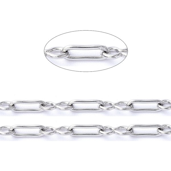 Tarnish Resistant 304 Stainless Steel Link Chains, Paperclip Chains, Soldered, With Spool, Stainless Steel Color, Square Link: 1.8X5X0.5Mm, 8 Sharped Link: 2.1X4.6X0.5Mm, About 65.61 Feet(20M)/Roll-image