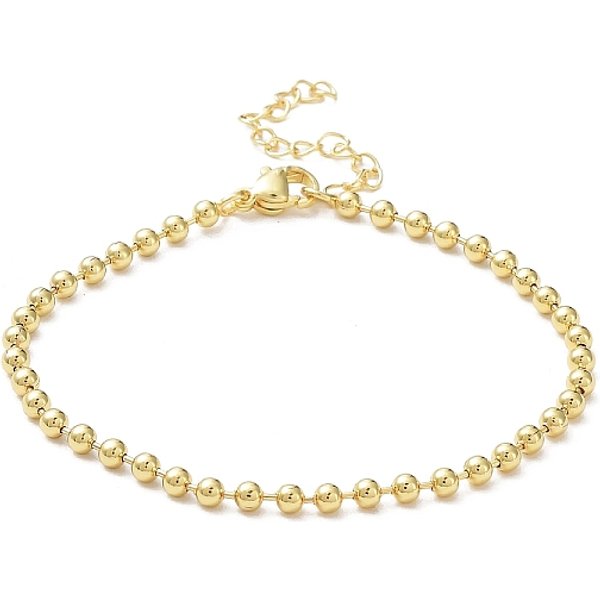 Rack Plating Brass Ball Chain Bracelets For Women, Long-Lasting Plated, Lead Free & Cadmium Free, Real 18K Gold Plated, 7-1/4 Inch(18.5Cm), Bead: 3Mm-image
