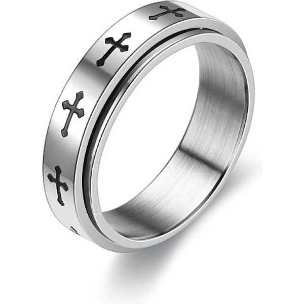 201 Stainless Steel Rotatable Finger Ring, Spinner Fidget Band Anxiety Stress Relief Ring For Men Women, Cross Pattern, Us Size 9(18.9Mm)-image