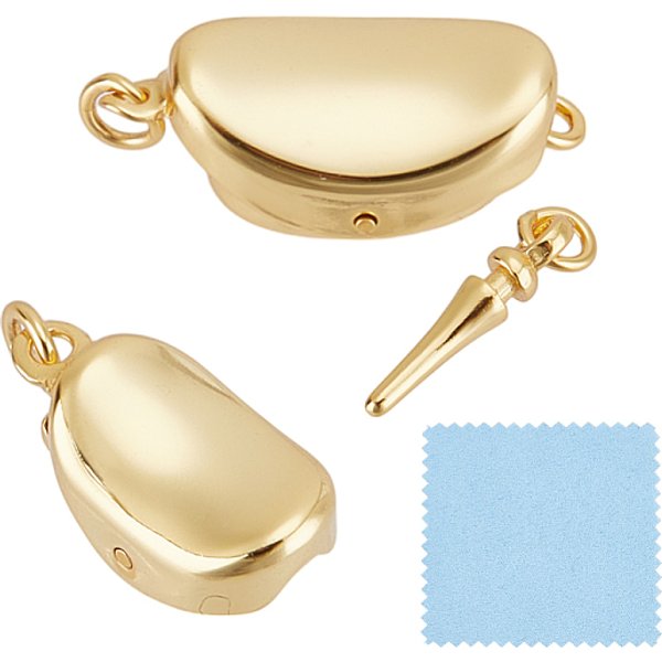 925 Sterling Silber BoxschließEn, Oval, Mit Bindering Und Wildlederstoff Quadratisches Silbernes Poliertuch, Golden, 17.5X8.5X5 Mm, Bohrung: 1.5 Mm-image