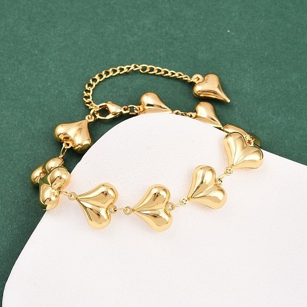 Braccialetti Con Catena A Maglie A Cuore In Acciaio Inossidabile 304 Per Regalo Di San Valentino, Oro, 7-5/8 Pollice (19.3 Cm), Estensore: 72Mm-image