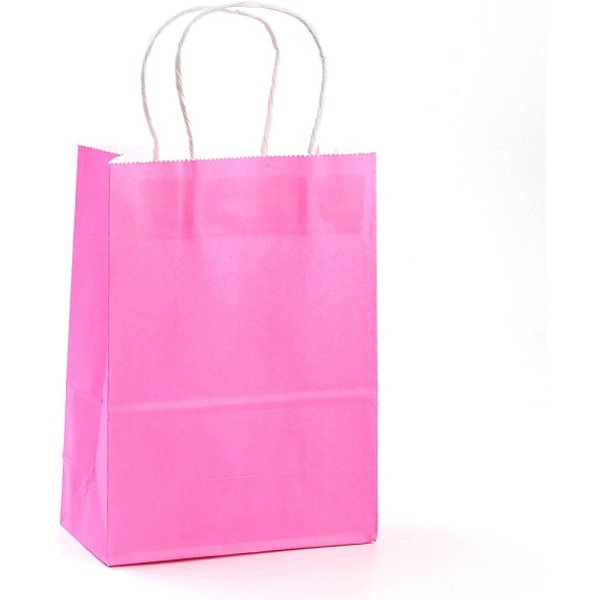 Pure Color Kraft Paper Bags, Gift Bags, Shopping Bags, With Paper Twine Handles, Rectangle, Hot Pink, 15X11X6Cm-image