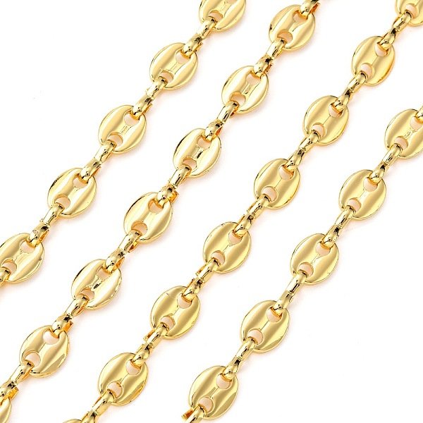 Cadenas De Café En Grano De LatóN, Sin Soldar, Sin Plomo Y NíQuel Y Cadmio, Real 18K Chapado En Oro, 7X5.5X1.5Mm, Anillo: 1X3 Mm-image