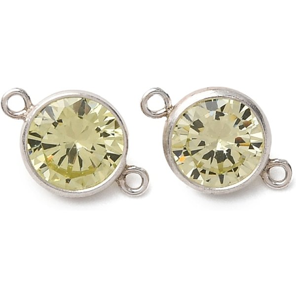 925 Cadena De Dijes De Conector De Circonita CúBica Pavé De Plata, Plano Y Redondo, Vara De Oro PáLido, 10.5X6.5X3.5Mm, Agujero: 0.9 Mm-image