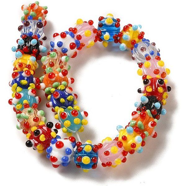 Handmade Pumpkin Spot Lampwork Beads, Round, Colorful, 12-14x9-11mm, Hole: 1.8mm, about 25pcs/strand, 10.04''(25.5cm)
