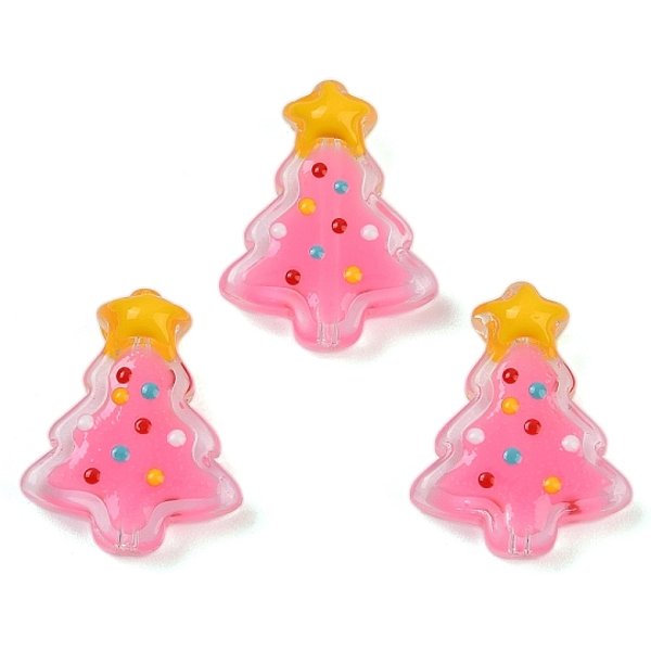 Handmade Lampwork Enamel Beads, Christmas Trees, Pink, 18X15X7Mm, Hole: 1.2Mm-image