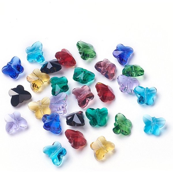Transparent Glass Beads, Faceted, Butterfly, Mixed Color, 8X10X5.5Mm, Hole: 1Mm-image