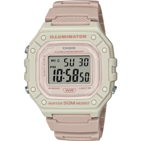 Casio W-218HC-4A2VDF Illuminator Digitaalikello - Beige & Vaaleanpunainen Ranneke