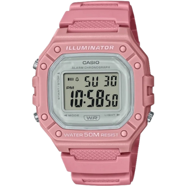 Casio Youth W-218HC-4AVDF Naisten Neliönmuotoinen Digitaalinen Kello Pastellinpunaisella Hartsirannekkeella