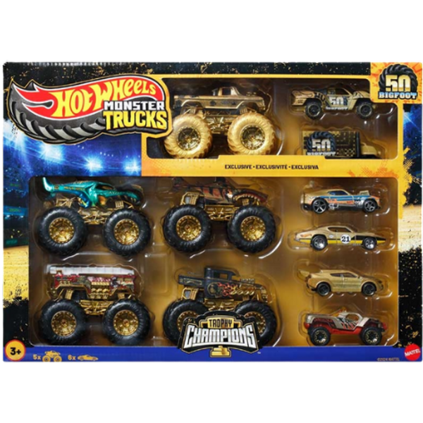 Hot Wheels Monster Trucks Trophy Champions Bigfoot Ajoneuvosetti - 11 Osaa