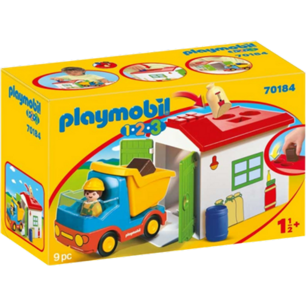 Playmobil 1.2.3 Kuorma-auto Täytettävällä Muotoilulajittelutallilla Leikkisetti