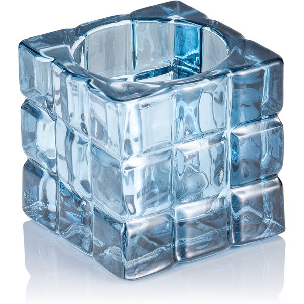 YUYU Cube Steel Blue Glass LED Table Lamp