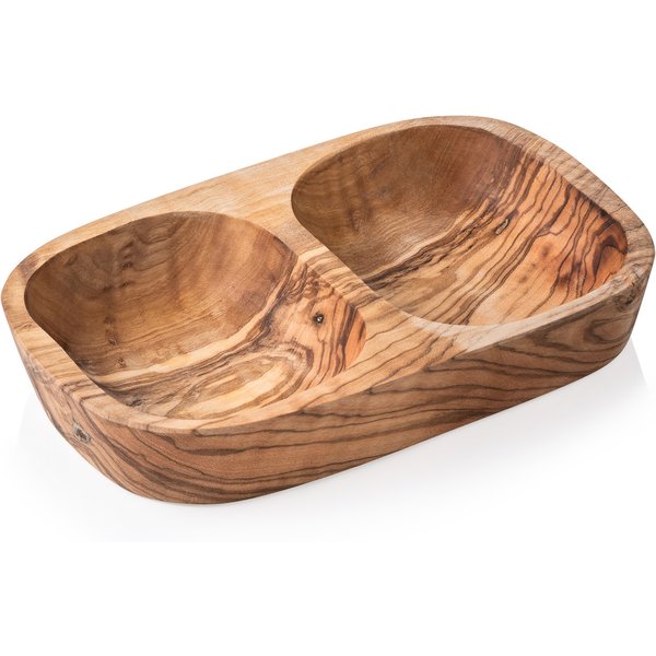 Pure Olive Double Bowl, Olive Wood, 18 x 9 x 3.5 cm