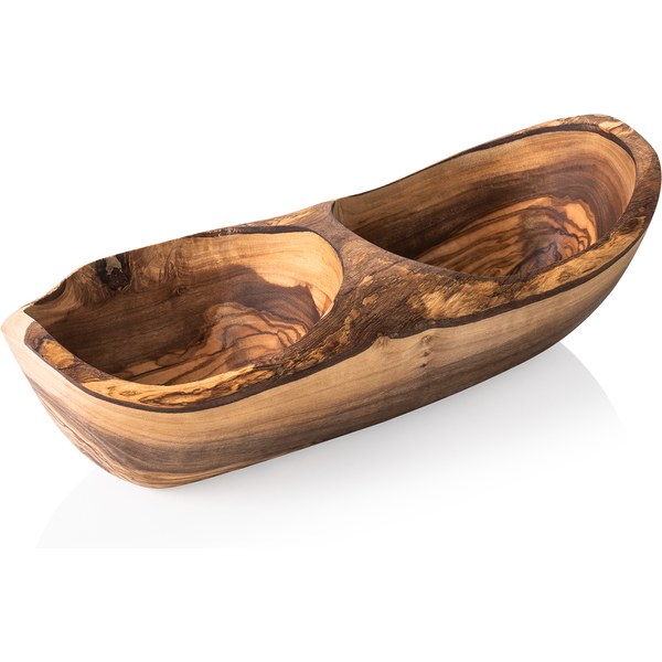Pure Olive Wood Double Bowl, 25 x 11 x 3.5 cm