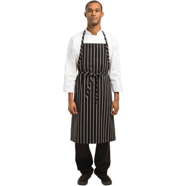 Chef Works Premium Woven Bib Apron Black and White Stripe