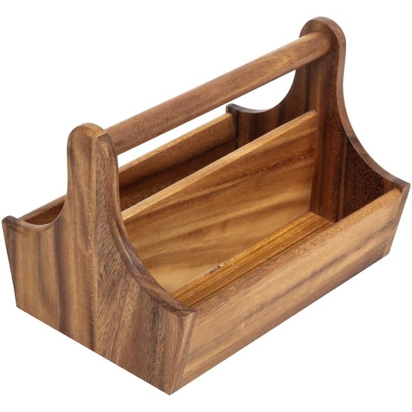 T&G Woodware Acacia Wood Condiment Basket with Handle