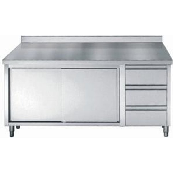 CombiSteel 700 Worktable Upstand 2 Sliding Doors 3 Drawers 1800