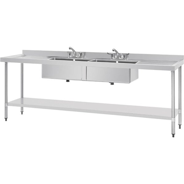 Vogue Stainless Steel Double Sink with Double Drainer 2400mm