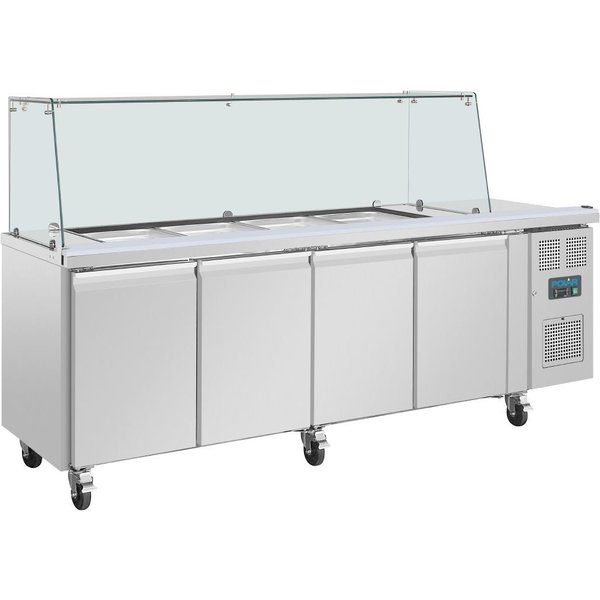 Polar U-Series GN Saladette Counter with Square Sneeze Guard 4 Door