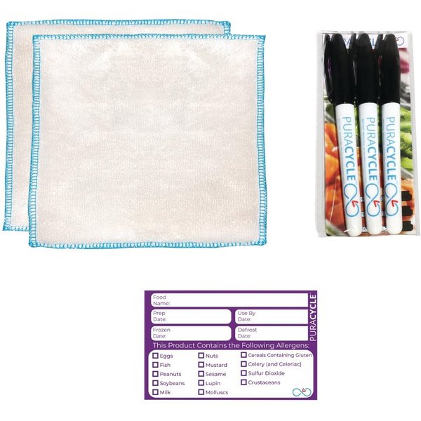 Puracycle Reusable Allergen Label Pack (20 Labels, 2 Cloths) + Free Pens