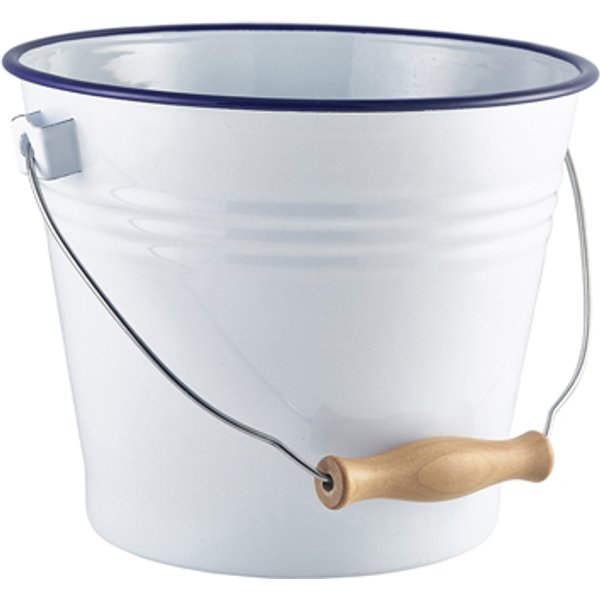 Enamel Bucket White with Blue Rim 22cm Dia