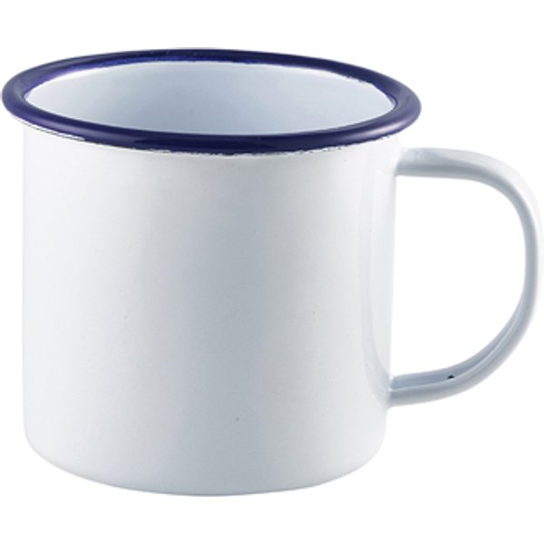 Enamel Mug White with Blue Rim 36cl/ 12.5oz - Pack of 12