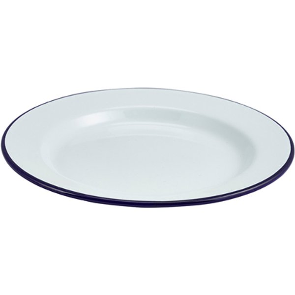 Enamel Wide Rim Plate White & Blue 24cm - Pack of 12