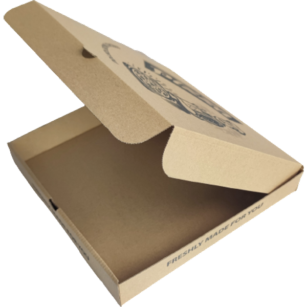 9" Pizza Box Kraft Brown with Black Stock Design