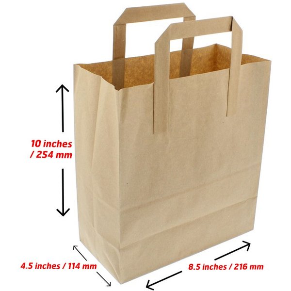 Brown Kraft Paper Bag with Paper Tape Handles 8.5"x13"x10"