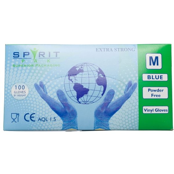 Spirit PF Blue vinyl Gloves Medium (10x100)