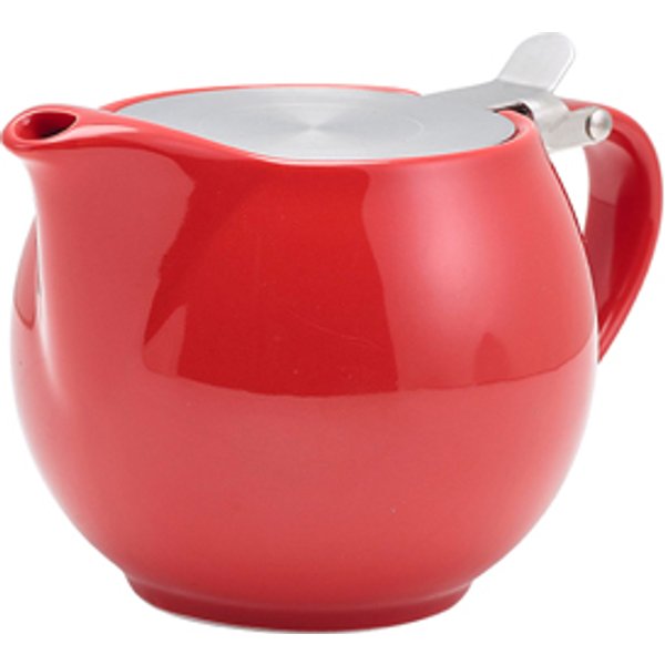 GenWare Porcelain Red Teapot with St/ St Lid & Infuser 50cl/ 17.6oz - Pack of 6