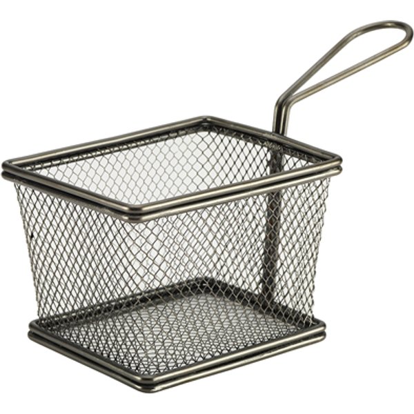 Black Serving Fry Basket Rectangular 12.5 x 10 x 8.5cm - Pack of 6