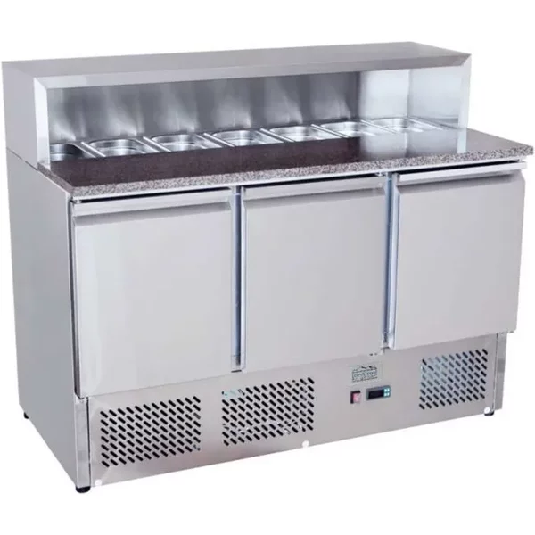 Ice-A-Cool ICE3858GR 3 Door Marble-Top Saladette Counter