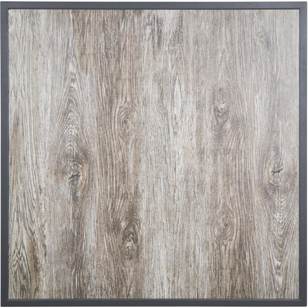 Bolero Wood Grain Effect Outdoor Tempered Glass Table Top Grey Trim 700mm
