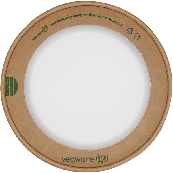 Vegware Round Paper Lids with Window Kraft 150-Series (300 Pack)