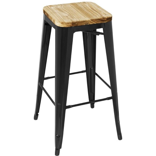 Bolero Bistro High Stools with Wooden Seat Pad Black (Pack of 4)