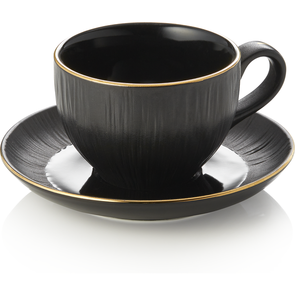 Maya Kuro Cappuccino Cup and Saucer Set, 200 ml, Black, Pack of 4