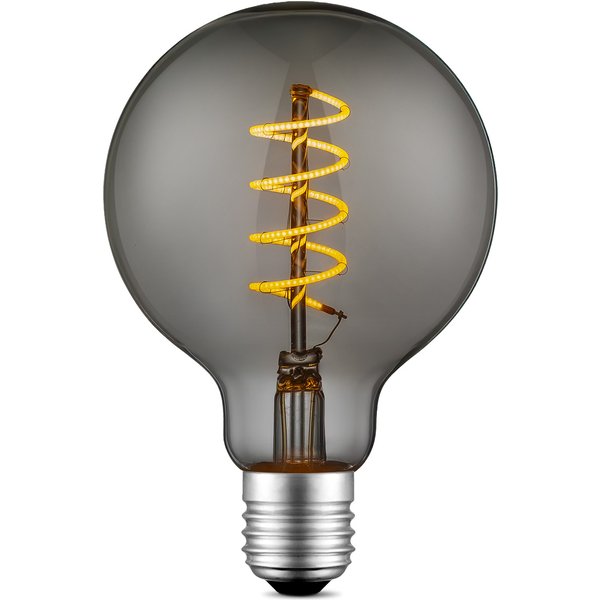 Edison Vintage LED filament lichtbron Globe - Rook - G95 Spiraal - Retro LED lamp - 9.5/9.5/13.5cm - geschikt voor E27 fitting - Dimbaar - 4W 140lm 1800K - warm wit licht