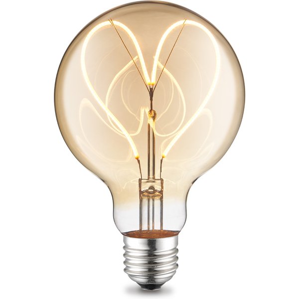 Edison Vintage LED filament lichtbron Globe - Amber - G95 Heart - Retro LED lamp - 9.5/9.5/13.5cm - geschikt voor E27 fitting - Dimbaar - 4W 280lm 2700K - warm wit licht