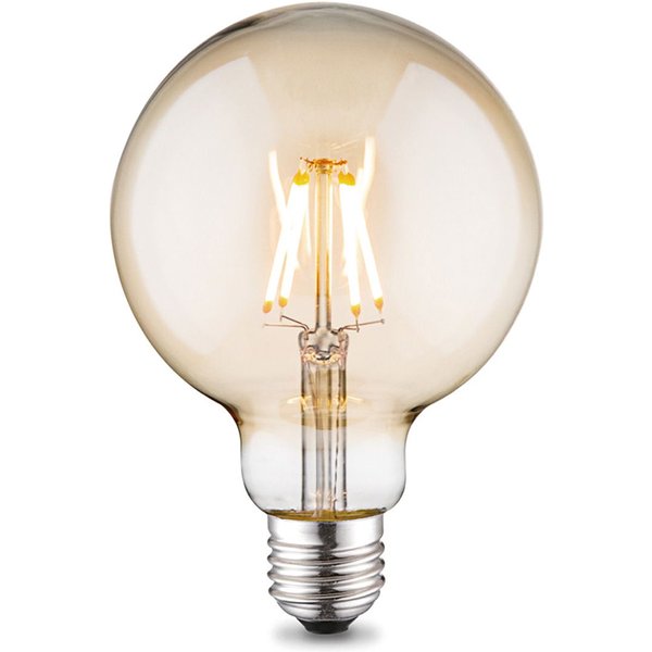 Edison Vintage LED filament lichtbron Globe - Amber - G95 Deco - Retro LED lamp - 9.5/9.5/13.5cm - geschikt voor E27 fitting - Dimbaar - 6W 600lm 2700K - warm wit licht