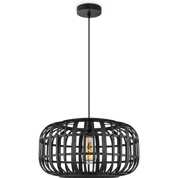 Boheemse Hanglamp - Bamboe Lampenkap - Elliptische - Zwart - Ø40 x 126 cm - E27 fitting - Ontworpen voor gebruik in slaapkamers en werkruimtes - Inclusief 1 meter kabel