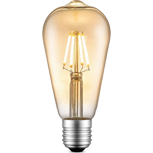 Edison Vintage LED filament lichtbron Drop - Amber - ST64 Deco - Retro LED lamp - 6.4/6.4/14cm - geschikt voor E27 fitting - Dimbaar - 4W 400lm 2700K - warm wit licht