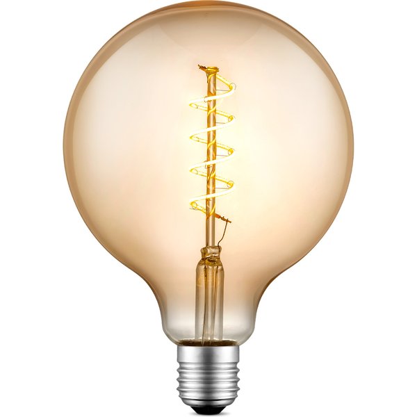 Edison Vintage LED filament lichtbron Globe - Amber - G125 Spiraal - Retro LED lamp - 12.5/12.5/17cm - geschikt voor E27 fitting - Dimbaar - 4W 280lm 2700K - warm wit licht