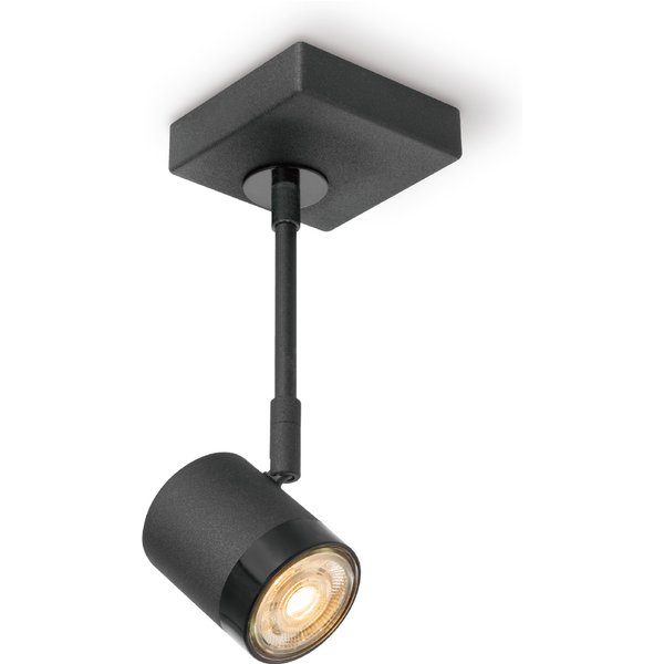 Moderne LED Opbouwspot Manu - Zwart - 9.5/9.5/25cm - Dimbaar - plafonniere gemaakt van metaal - inclusief LED lichtbron - GU10 fitting - 5W - 390lm - 3000K - warm wit licht