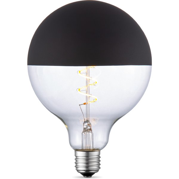 Edison Vintage E27 LED filament Spiraal lichtbron - Globe - Helder - zwart - 12.5/12.5/17cm - G125 - Vintage LED lamp - Dimbaar - 4W 280lm 3000K - warm wit licht - geschikt voor E27 fitting