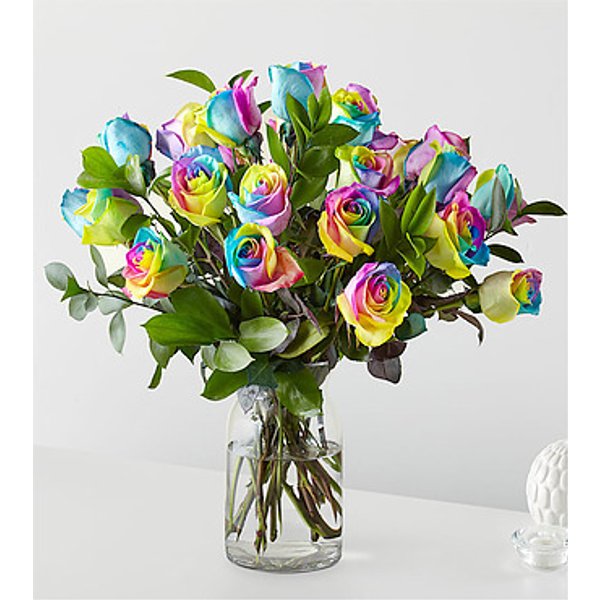 Rainbow Rose Bouquet - 24 Roses With Vase - FedEx