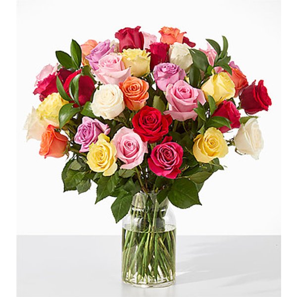 Mixed Roses - 36 Roses With Vase - FedEx