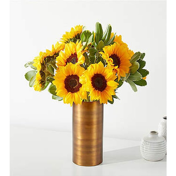 Honey Bee Sunflower Bouquet - 10 Stems with Copper Vase - FedEx